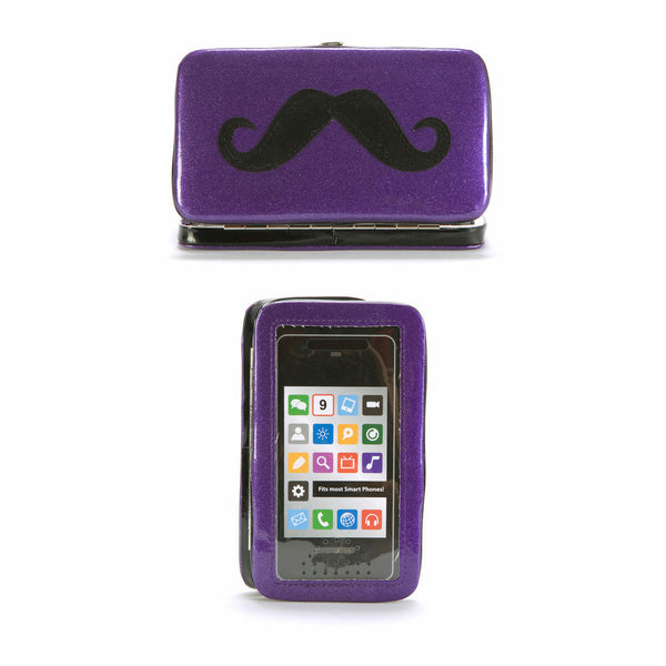 Mustache Purple Smart Phone Wristlet Wallet