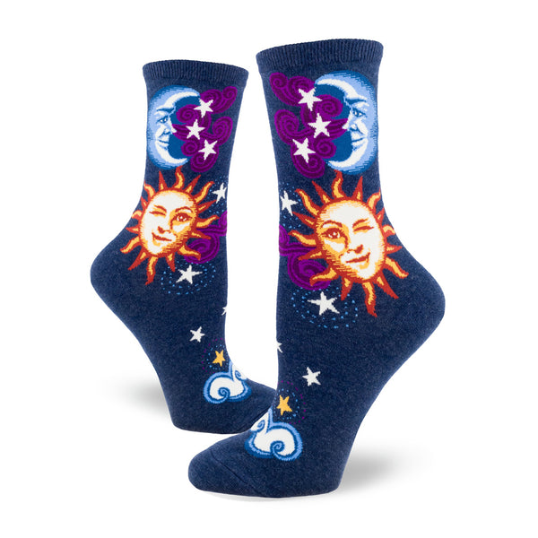 Celestial Sun & Moon Women's Navy Crew Socks