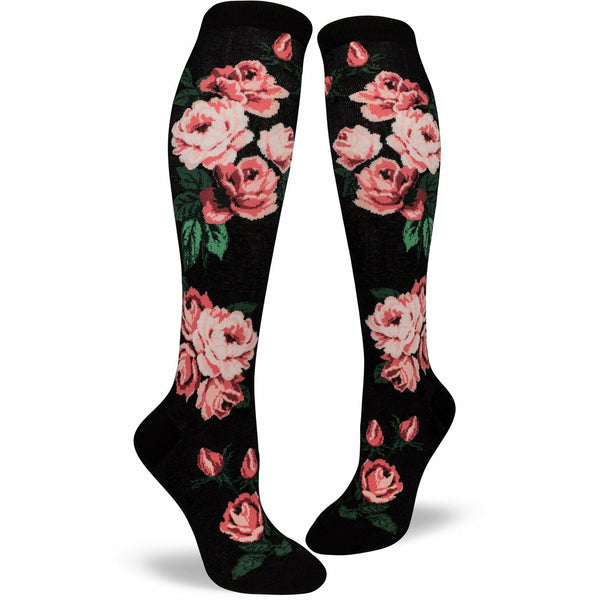 Romantic Rose Women's Black Knee Socks