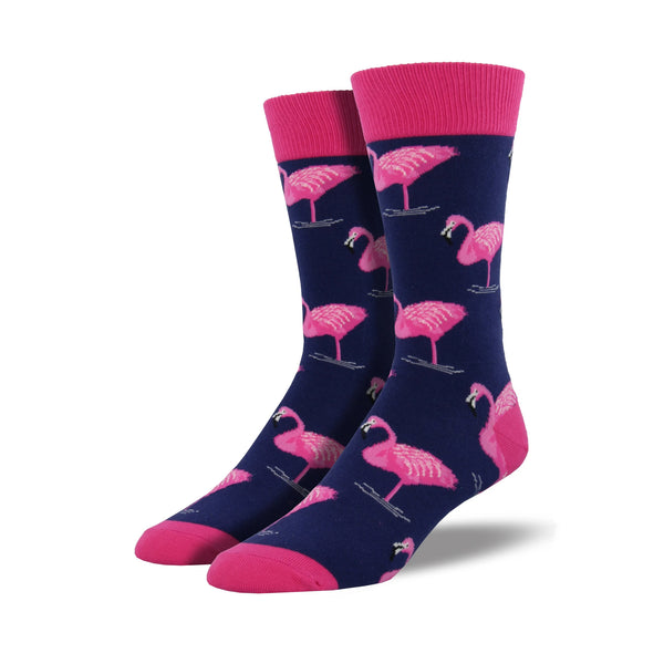 Flamingo Men's Navy Crew Socks