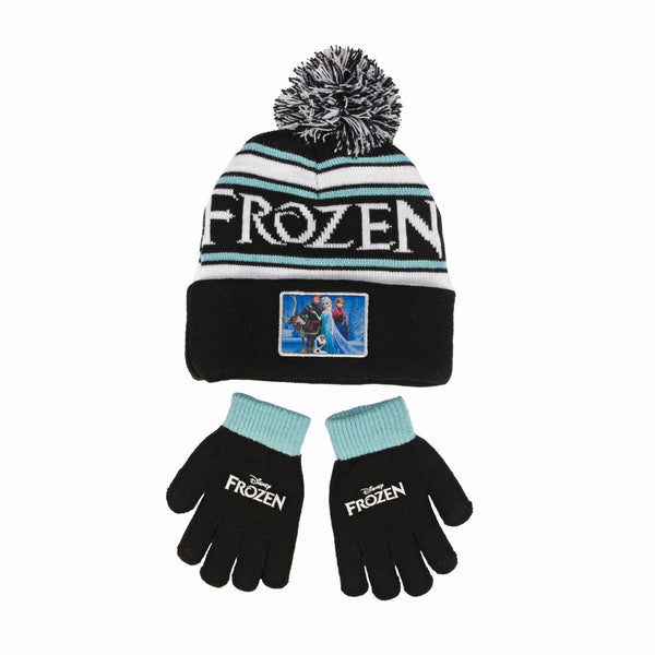 Disney Frozen Logo Cuffed Beanie with Pom Pom and Touch Glove Set