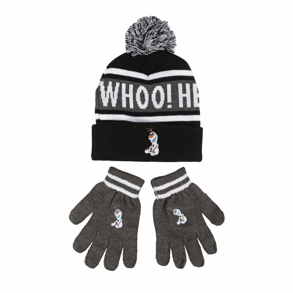 Frozen Olaf Whoo! Headrush Youth Cuffed Beanie with Pom Pom and Touch Glove Set