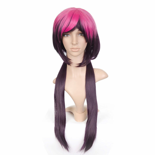Plum Purple and Hot Pink Short Length Anime Cosplay Costume Wig with Long Back