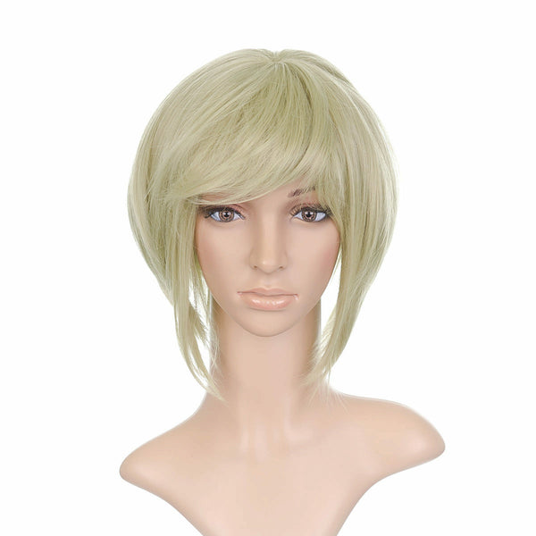 Sage Green Styled Short Length Anime Cosplay Costume Wig with Long Side Bangs