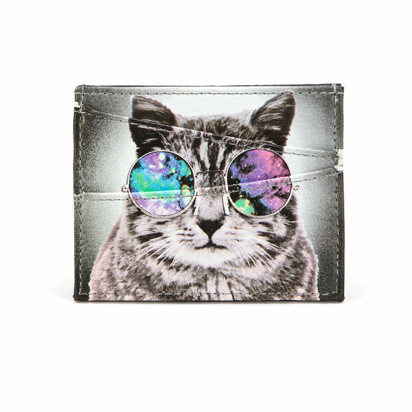 Concept One Gray Cat with Lennon Space Glasses ID Card Holder Wallet