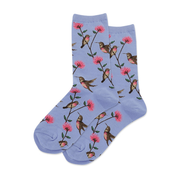 Hummingbirds Women's Coastal Blue Crew Socks
