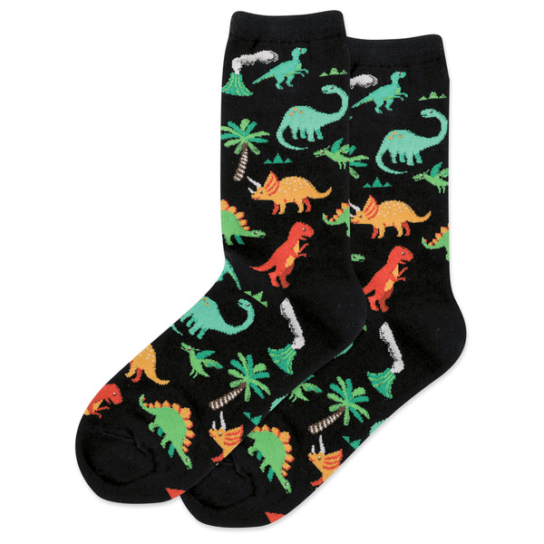 Dinosaurs Women's Black Crew Socks