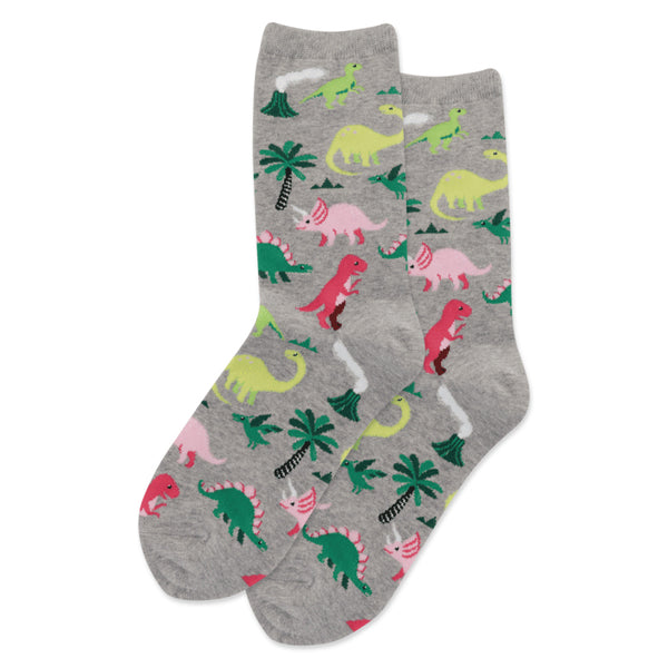 Dinosaurs Women's Grey Crew Socks