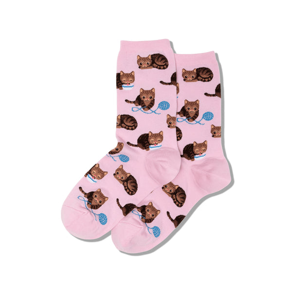 Cat and Yarn Women's Pink Crew Socks