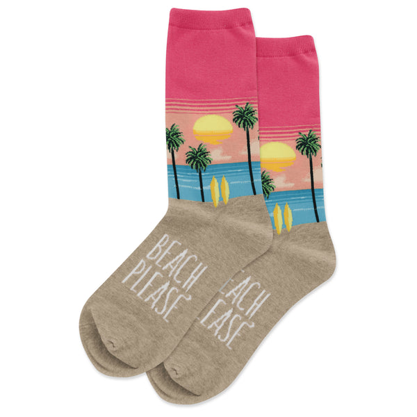 Beach Please Women's Hot Pink Crew Socks