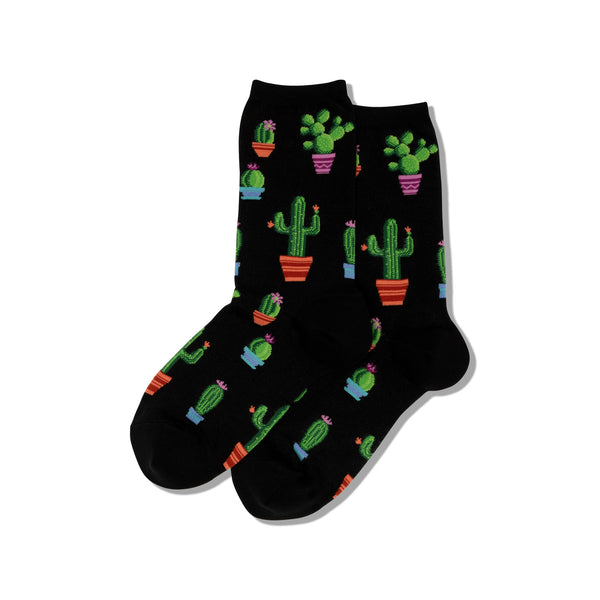 Potted Cactus Women's Black Crew Socks