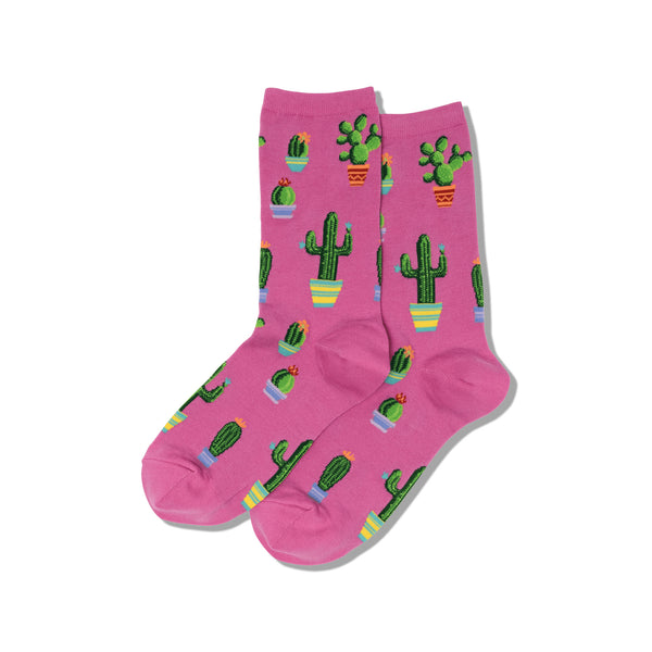 Potted Cactus Women's Pink Crew Socks