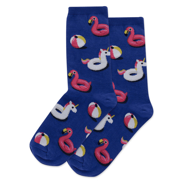 Pool Floats Women's Dark Blue Crew Socks