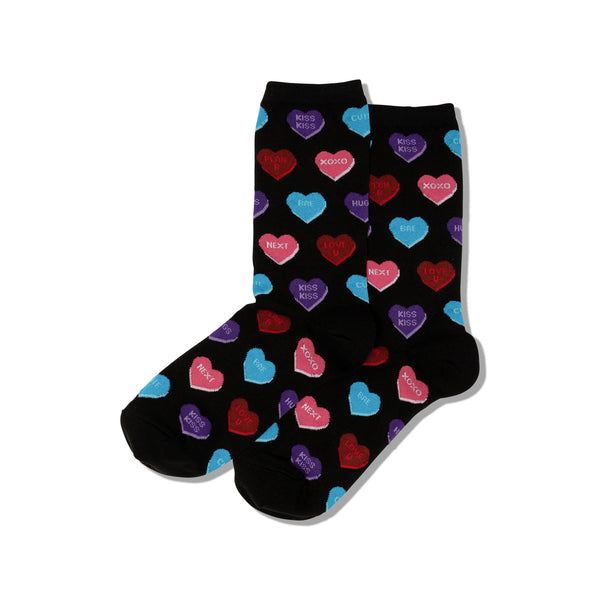 Sassy Sweet Heart Candy Women's Black Crew Socks