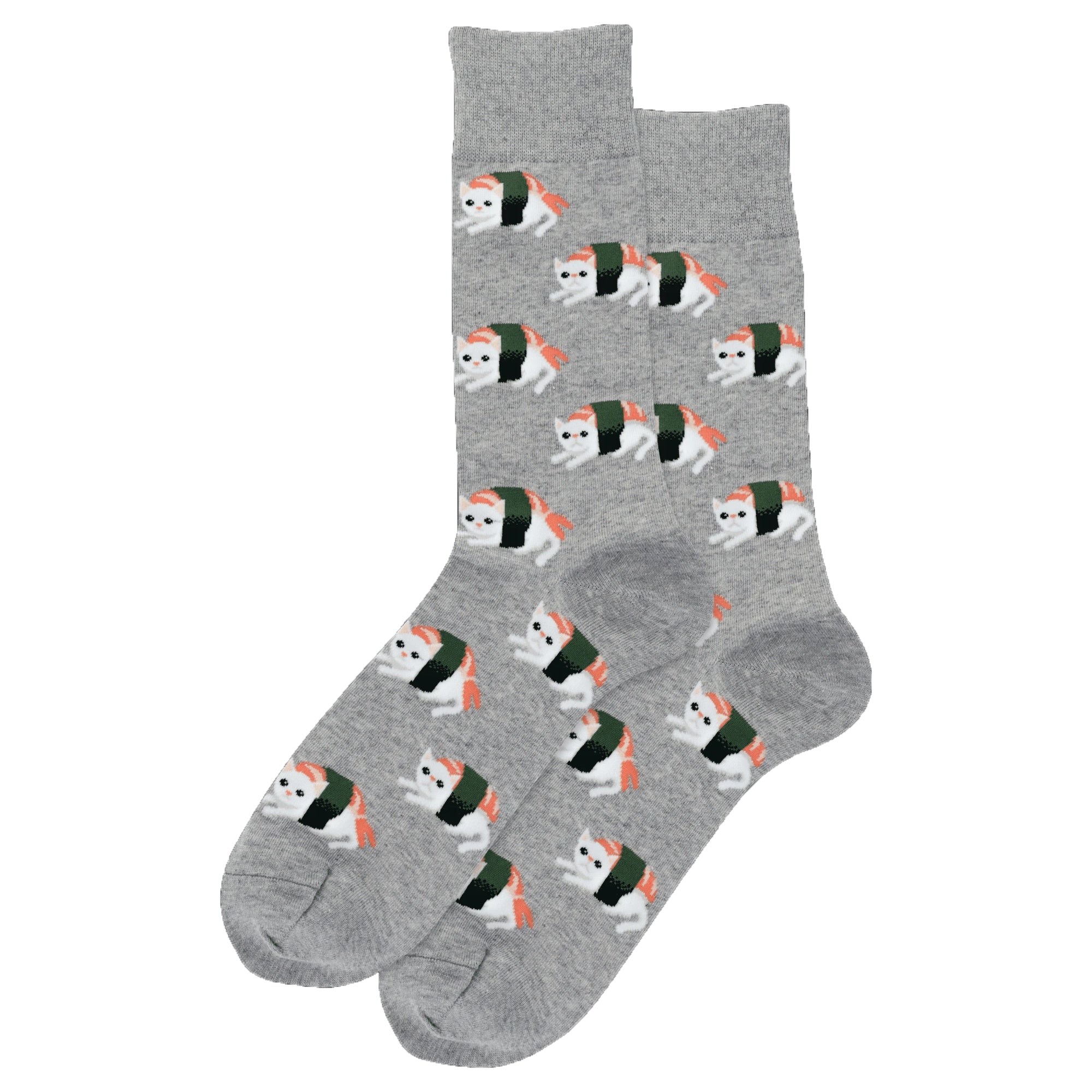 Sushi Cat Grey Mens Crew Socks