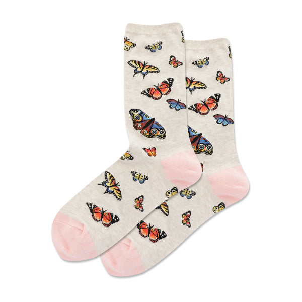 Butterfly Women's Natural Melange Crew Socks