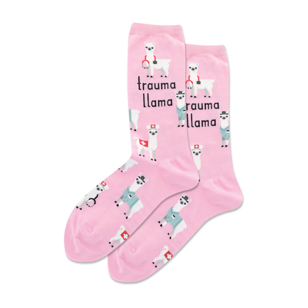 Trauma Llama Women's Pink Crew Socks