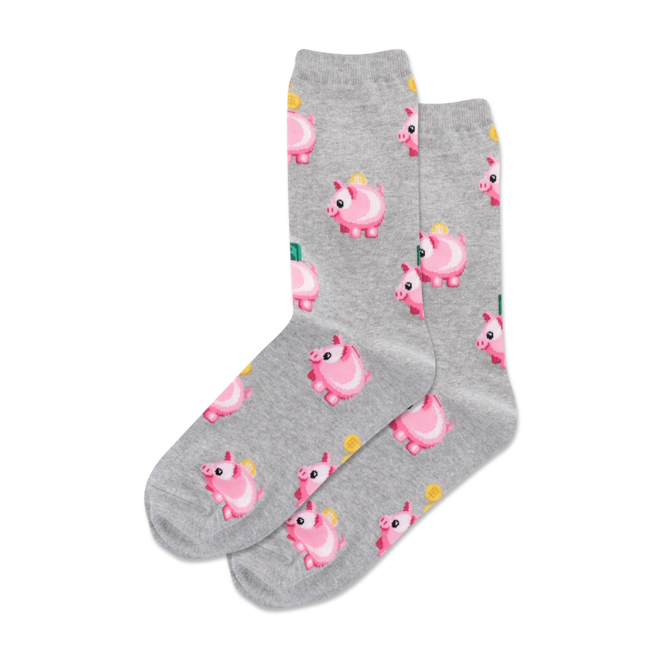 Piggy Bank Women's Grey Heather Crew Socks