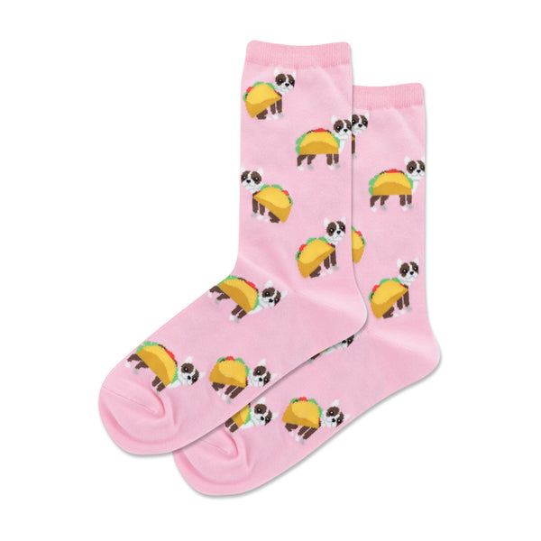 Taco Terrier Women's Pink Crew Socks