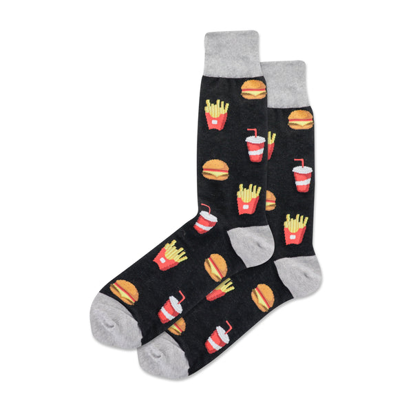 Burger and Fries Men's Black Crew Socks