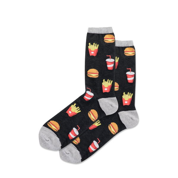 Burger and Fries Women's Black Crew Socks