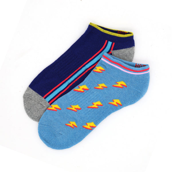 Lightning Bolt Women's Bright Blue Low Cut Socks - Set of 2