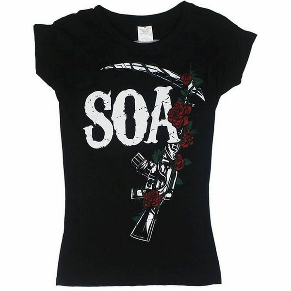 Sons Of Anarchy M16 Roses Juniors Black T-Shirt