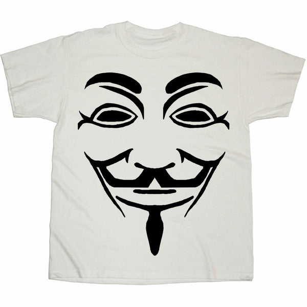 V For Vendetta Black Line Mask White T-Shirt