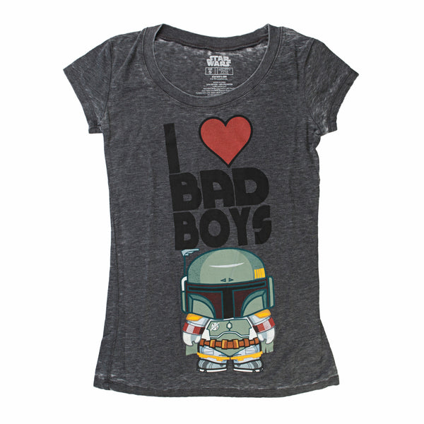 Star Wars Kawaii Boba Fett I Heart Bad Boys Juniors Heather T-Shirt