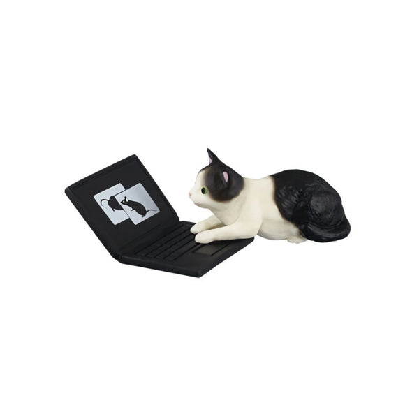 Shoo Cat Please Move! Black and White Cat on Laptop Mini Figure