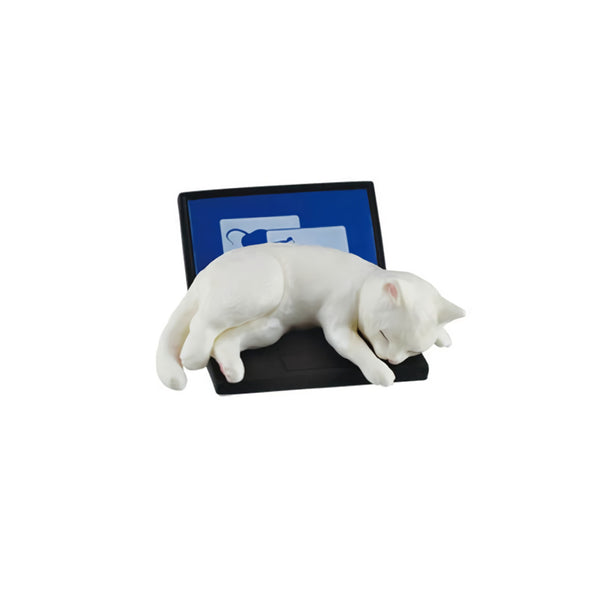 Shoo Cat Please Move! White Cat on Laptop Mini Figure