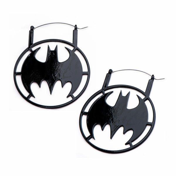 DC Comics Batman Logo Black IP Stainless Steel Hanger Earrings