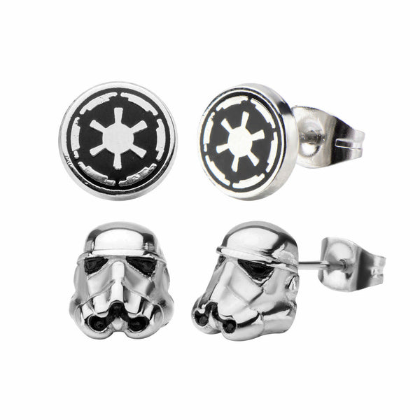 Star Wars 3D Stormtrooper and Enamel Galactic Empire Symbol Stud Earring Set