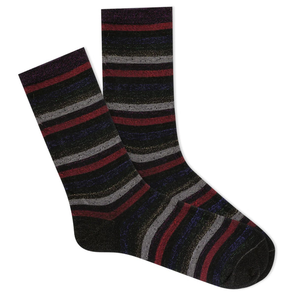 Metallic Striped Women's Black Crew Socks