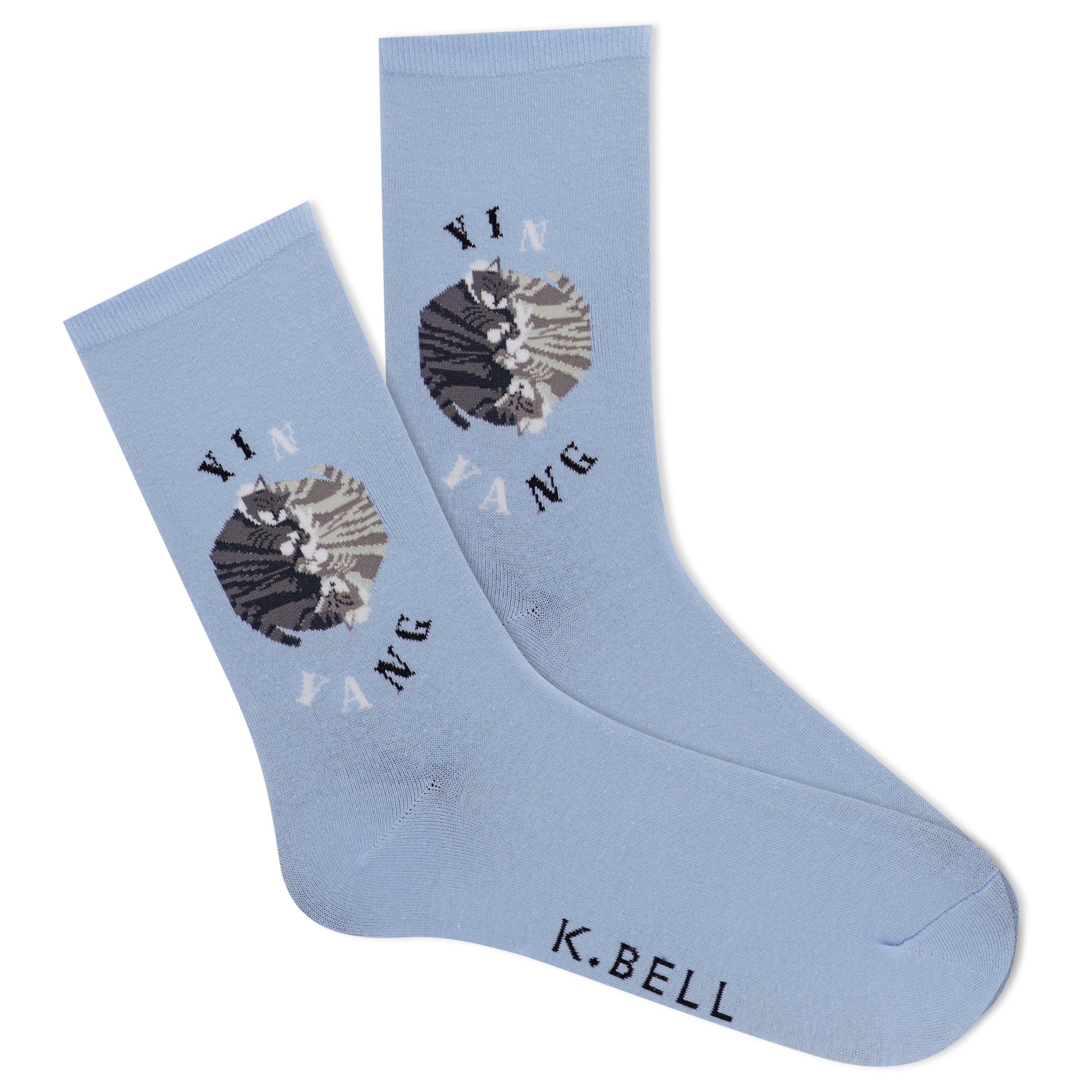 Ying Yang Cat Women's Sky Blue Crew Socks