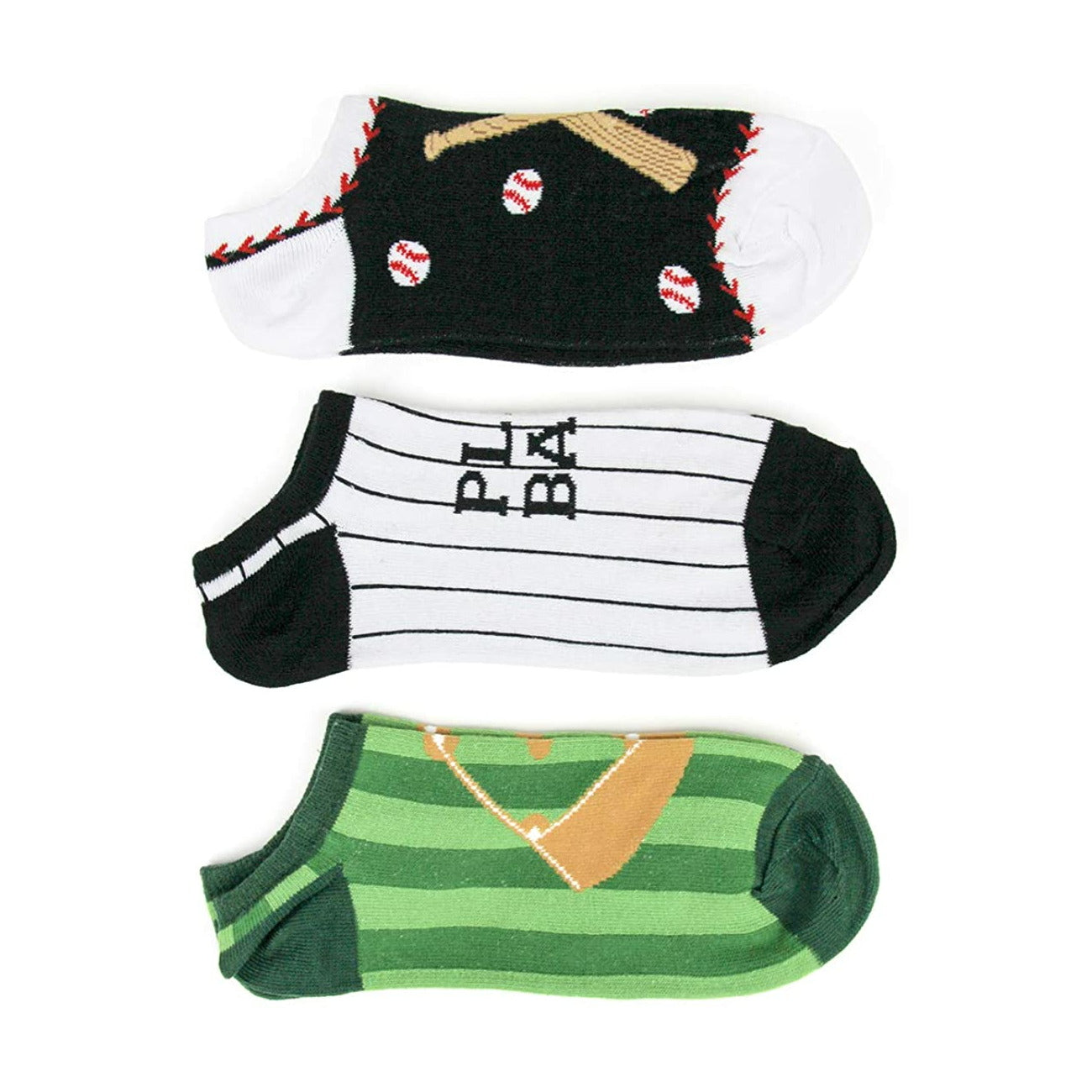 Baseball Men's No Show Socks - Set of 3