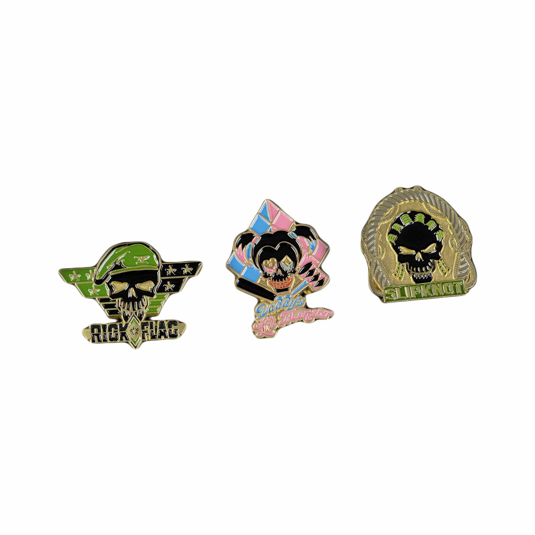 DC Comics Suicide Squad Rick Flag, Harley Quinn, & Slipknot Lapel Pin Set