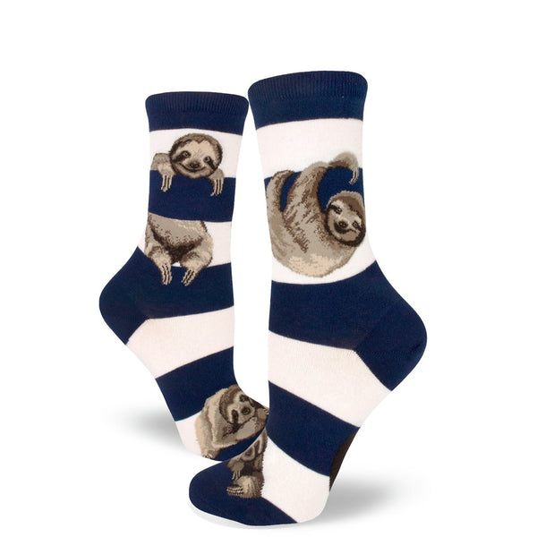 Sloth Stripe Navy Crew Socks