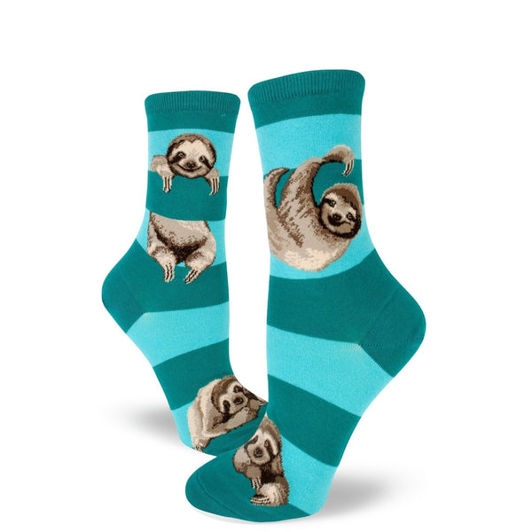 Sloth Stripe Teal Crew Socks
