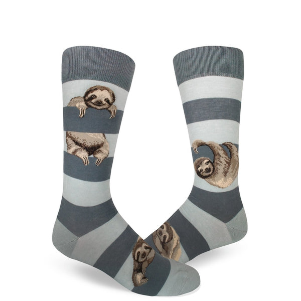 Sloth Stripe Grey Crew Socks