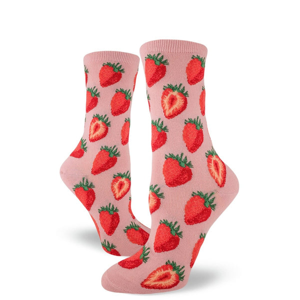 Sweet Strawberries Pink Crew Socks