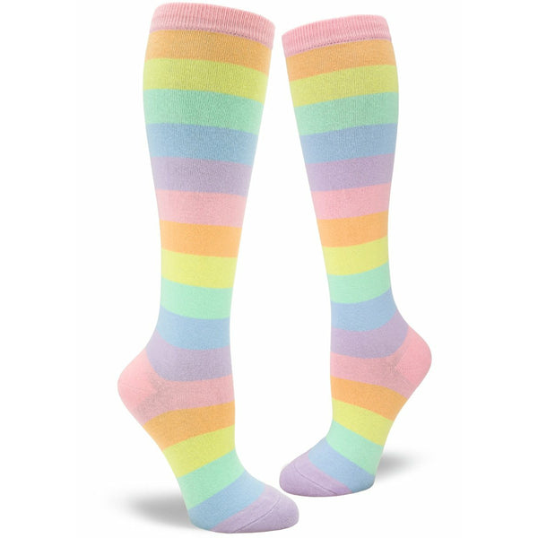 Pastel Rainbow Striped Women's Knee High Socks