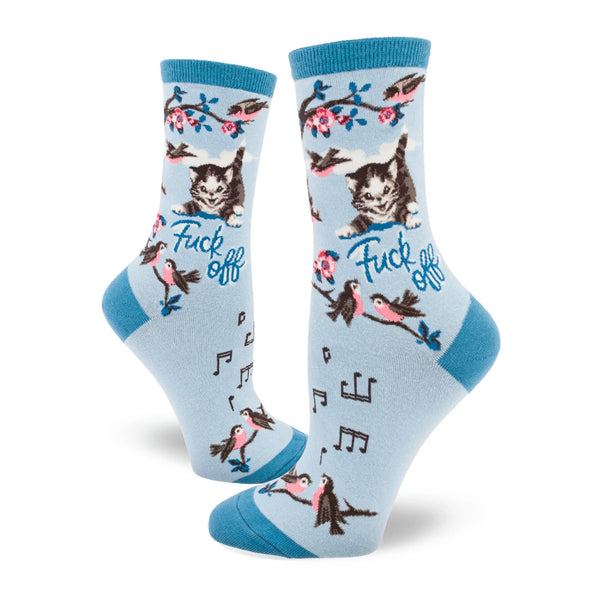 Fuck Off Kitty Cat Women's Aquamarine Crew Socks