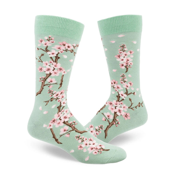 Cherry Blossom Men's Cameo Green Crew Socks