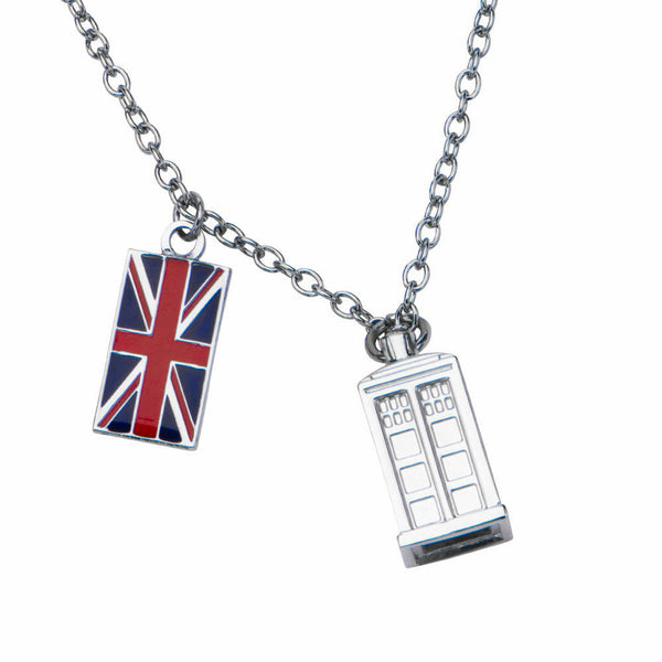 Doctor Who Union Jack and Tardis Pendant Necklace