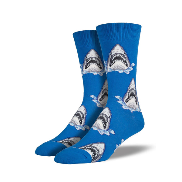 Shark Attack Men's Blue King Size Crew Socks