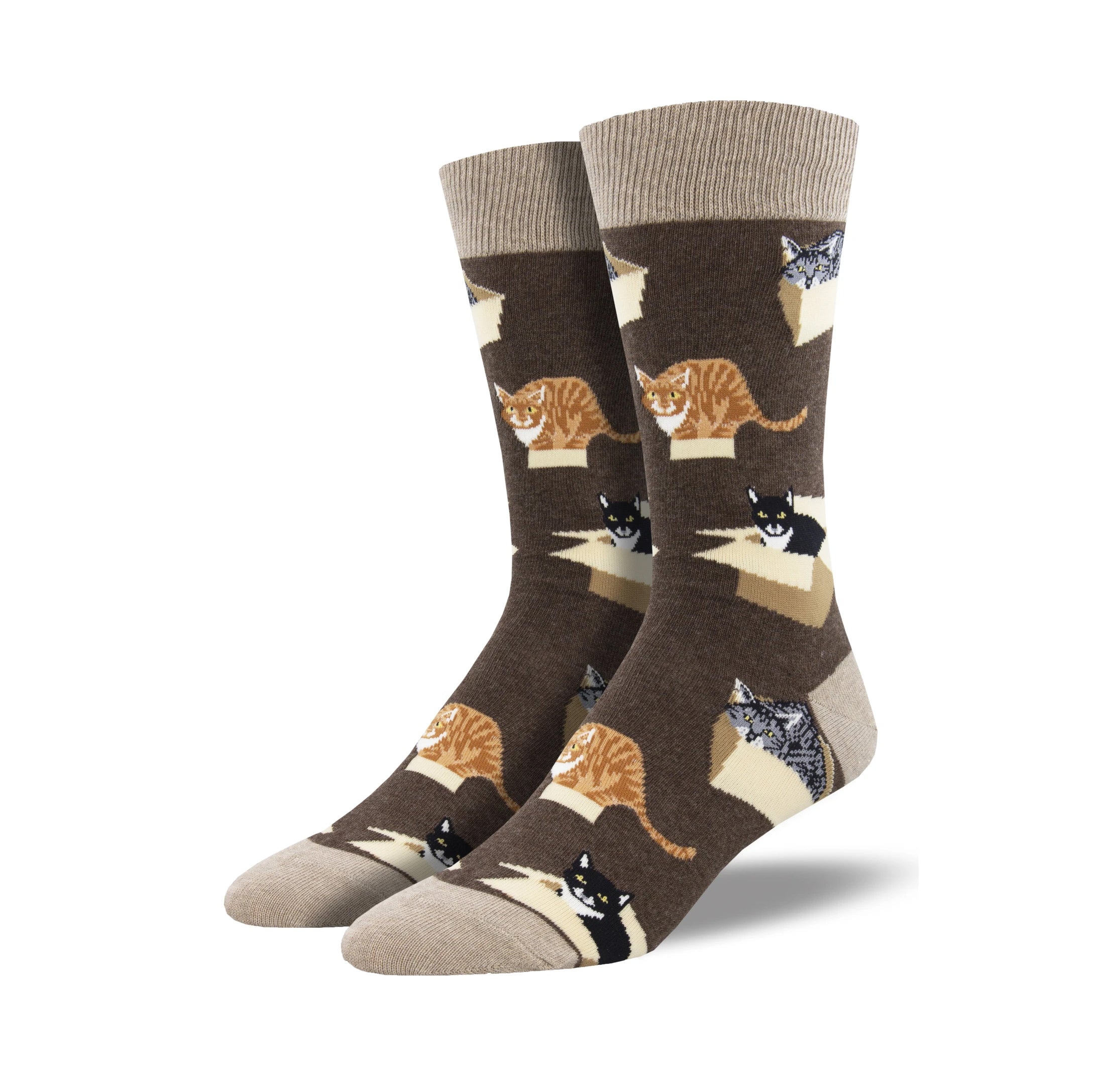 Cat In A Box Men's Brown Heather Crew Socks