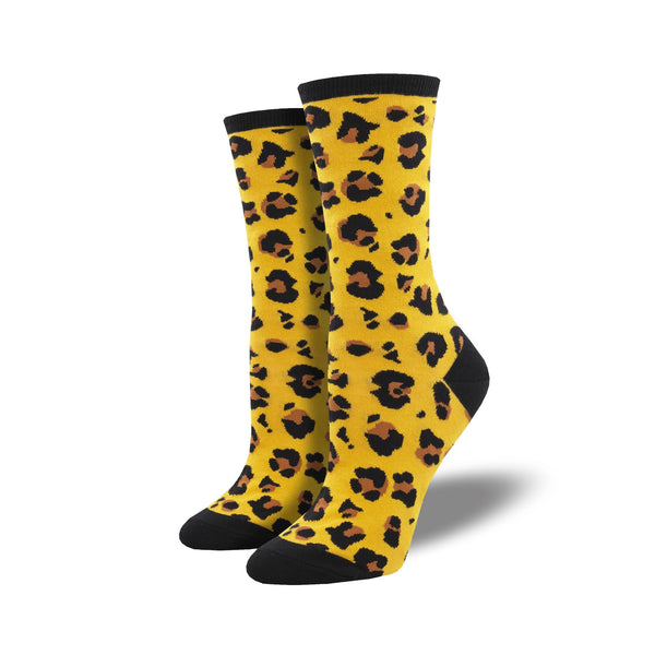 Leopard Print Women's Gold Crew Socks