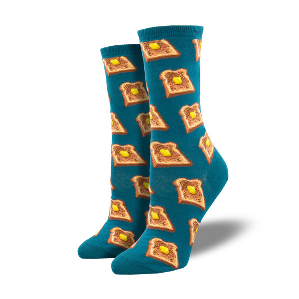 Buttered Toast Women's Teal Crew Socks