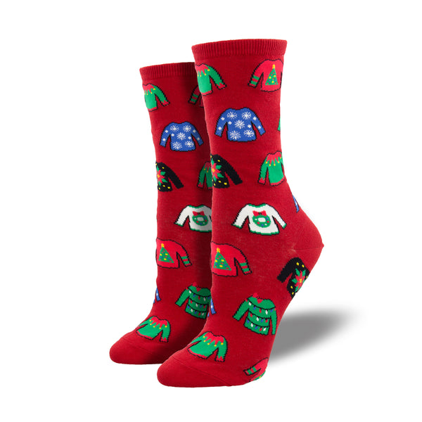 Ugly Sweaters Women's Red Crew Socks